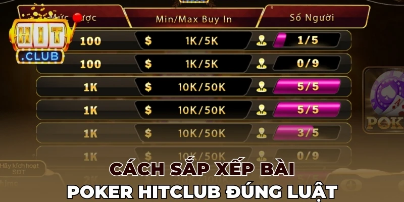 Cách sắp xếp bài Poker Hitclub đúng luật